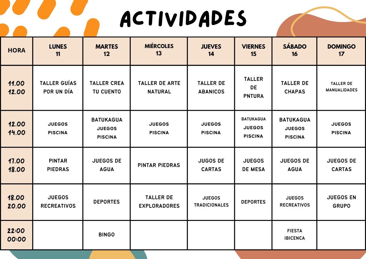 Horario Camping Semana 11-17 Horario Camping Semana 11 17