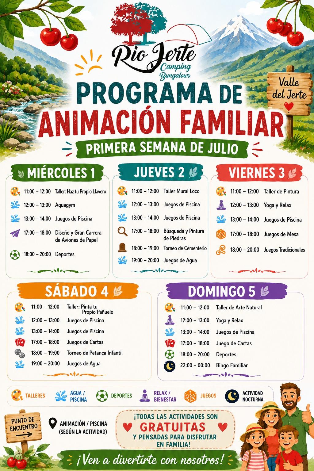 Actividades Primera semana julio en Camping rio jerte